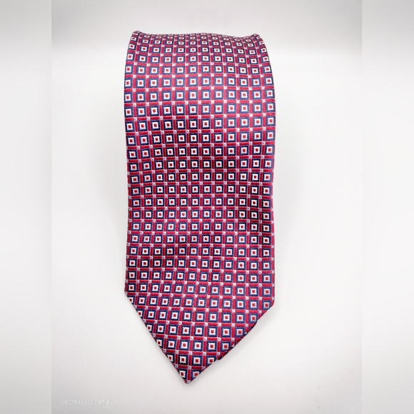 Chaps Geometric Patterned Tie Necktie Silk Red and Blue Hand Made - Picture 1 of 11